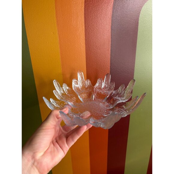 Vintage Pukeberg Sweden Centerpiece Bowl Glasbruk, Textured Art Glass Dish clear - Picture 4 of 7
